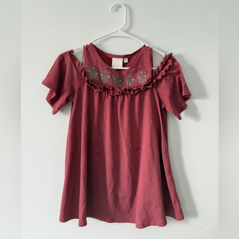 LC Lauren Conrad Rose Top with Floral Embroidery